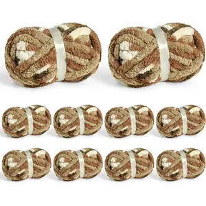 10 Pack  Chunky Yarn for Hand Knitting,  Chunky Chenille Yarn for Crocheting, Variegated Chunky Knit  Blanket Yarn, 240 yds /70.5 oz Super Bulky Yarn (Cappuccino)