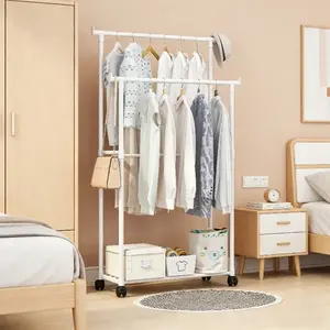 1 piece of small-sized indoor double pole coat rack, home balcony, dormitory floor style, multifunctional drying, storage, hanging clothes rack, Garment Rack