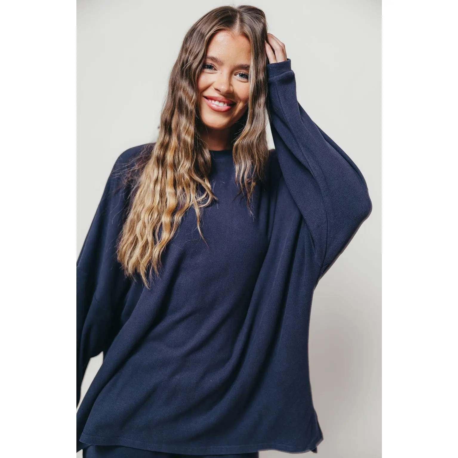 Naomi Oversized ButterFleece Long Sleeve Top in Solid Navy - Bump Friendly