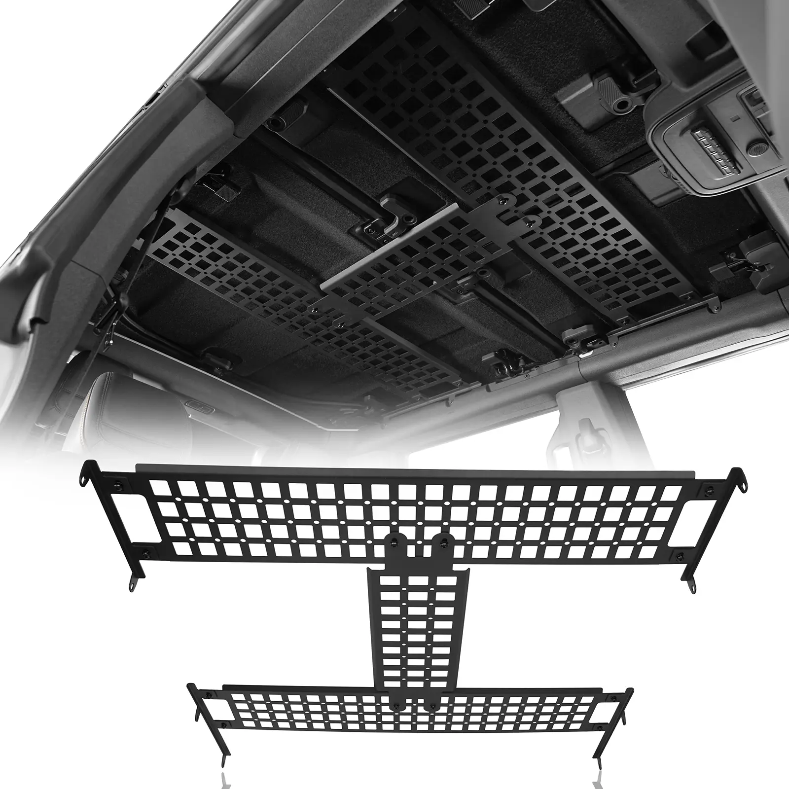 Hooke Road Steel MOLLE Panel Kit - Front, Middle, Rear & Overhead, Magnetic Mounts, Velcro Straps, Bolt-On Install, 27.3" L × 8.3" W, Molle Pouch Ready, Car Interior Rear Rack Accessory for 2021-2026 Ford Bronco 4-Door