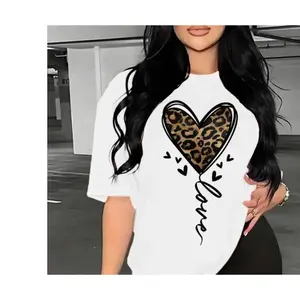 1pc ladies leopard-print T-shirt; Casual summer outfit; Loose-fitting round-neck T-shirt; Daily wear; Seasonal men's and women's T-shirt.
