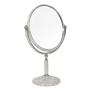 FairyLand Crystalized Oval Tabletop Double Mirror (Silvertone/Crystal Aura Borealis)