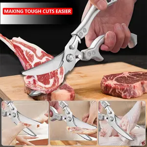 Professional Heavy-Duty Kitchen Shears with Slip Handle & Safety Lock, Stainless Steel, Dishwasher Safe, Meat Cutting, Turkey, Fish, Vegetables, Ergonomic Grip, Home Kitchenware