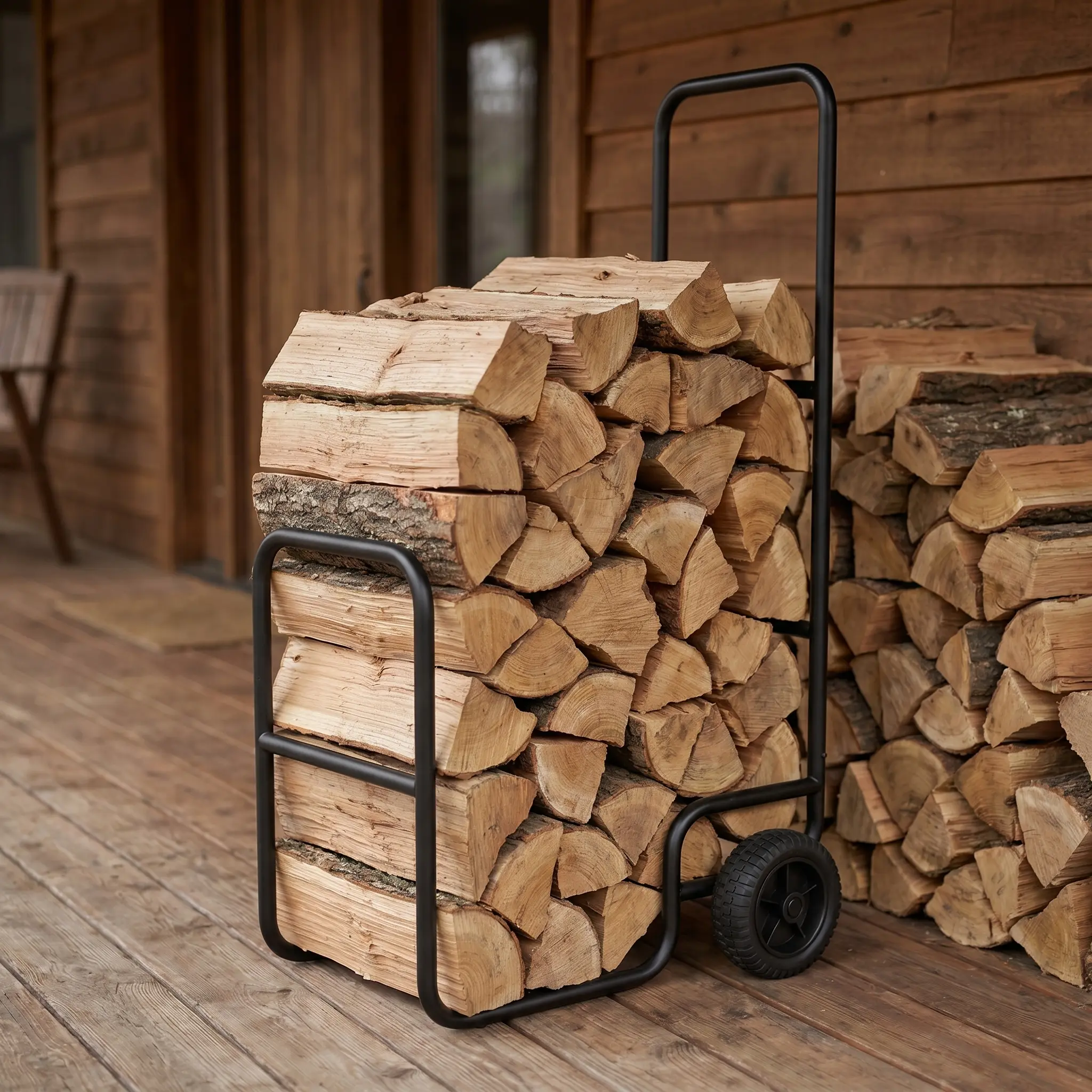 Firewood Rack with Wheels, Heavy Duty Metal Log Storage Cart, Portable Firewood Holder for Indoor Fireplace, Outdoor Patio & Stove
