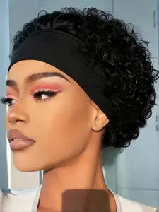 Affordable Pixie Deep Wave Headband Wig - Pixie Wigs, Human Hair, Pre Plucked Natural Hairline, Easy to Wear Short Curly Wig for Daily & Special Occasions