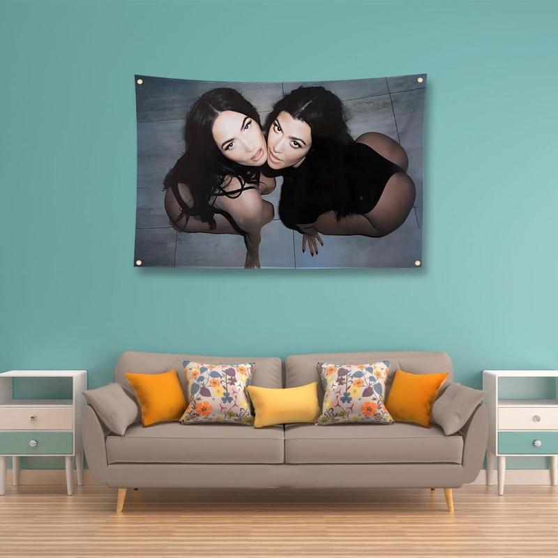 TIGERBABY Mega*n Fox And K*ourtney Karda-shian Flag Tapestry,3*5Ft Flag With 4 Brass Grommets,For College Dorm Room Decor,Outdoor Parties, Gift,Living Room,flag for room Decoration