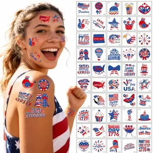 USA 250th Independence Day Tattoo Sticker Set (25pcs/pack), Temporary Patriotic Face & Body Tattoos Red White Blue Flag Stickers, America Flag Party Supplies, Memorial Day Labor Day Decorations for Men Women Kids Family