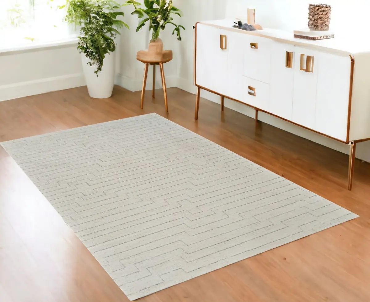 212 MAIN 4x6 ft. Abstract Distressed Rectangle Area Rug - Cream & Beige, Modern Theme, Stain-Proof Machine-Weave Polyester Fiber, Stain Resistant Rug, Indoor Use