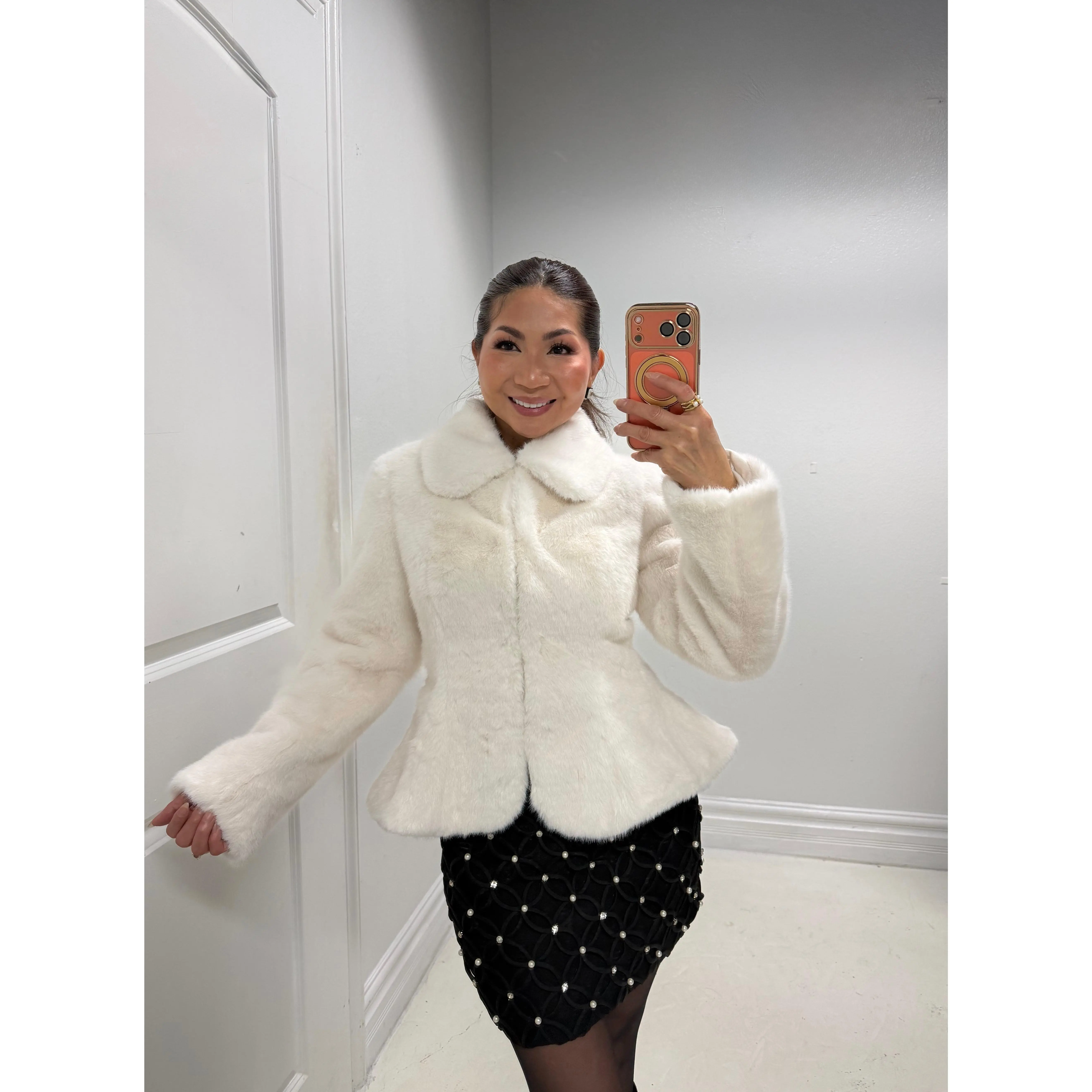 Endless Rose Peplum Faux Fur Coat