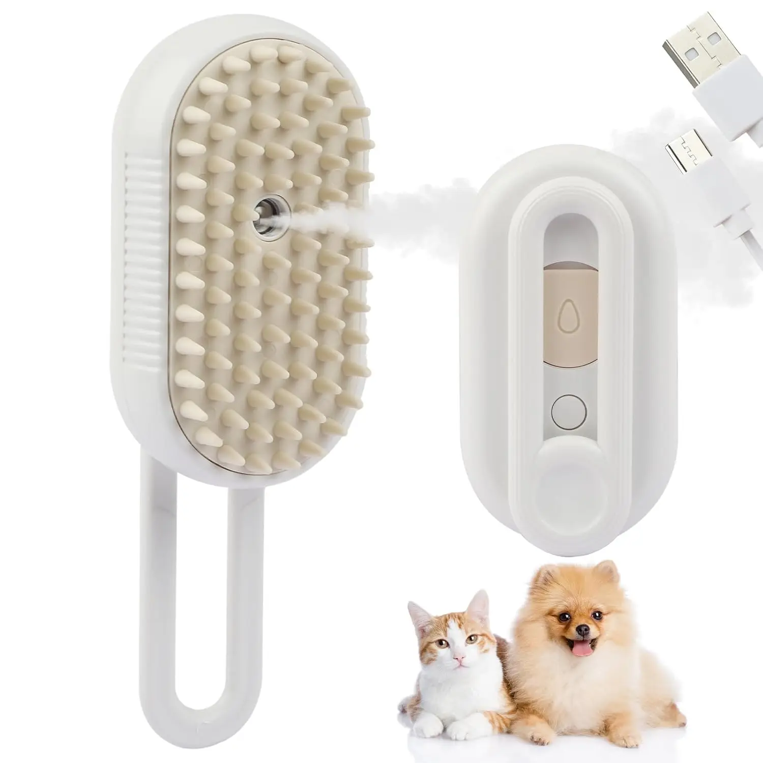 Pet Steam Brush,Cat Dog Hair Remover，Pet Steamy Mist,Steam Pet Brush for Pet Hair 3-IN-1 Steamy Cat Brush，Foldable pet steam brush clean brush comb