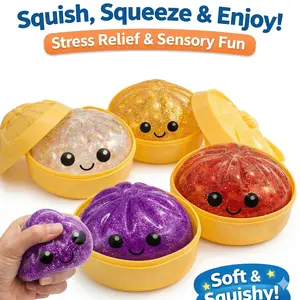 [Four colors, 10cm/3.94in] Giant Glitter Dumpling, Giant Dumpling Soft Toy, Super Rainbow Dumpling, Cute Stress-Relief Fidget Toy, with Steamer Box, Soft Squeezable Stress-Relief Dough for Adults