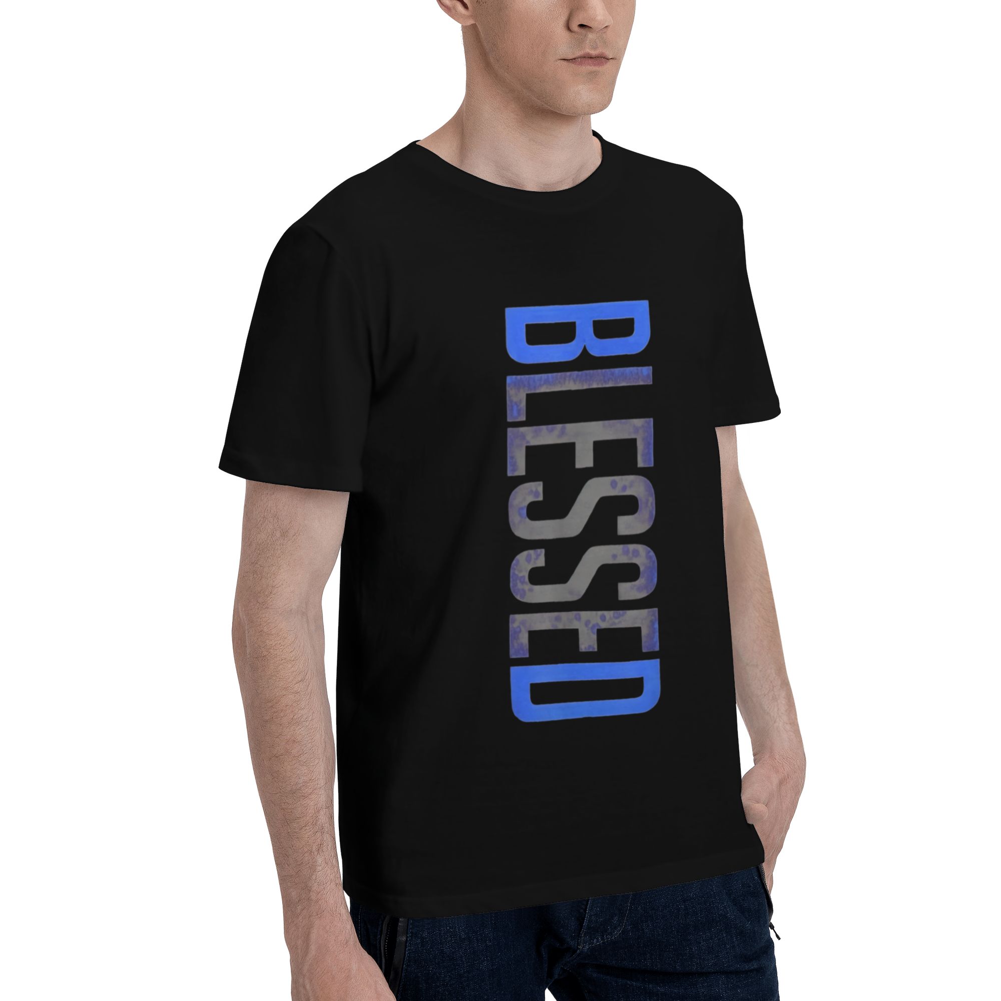 Urban Streetwear Blessed T-Shirt Men's Black Gradient Print Casual Daily Tee