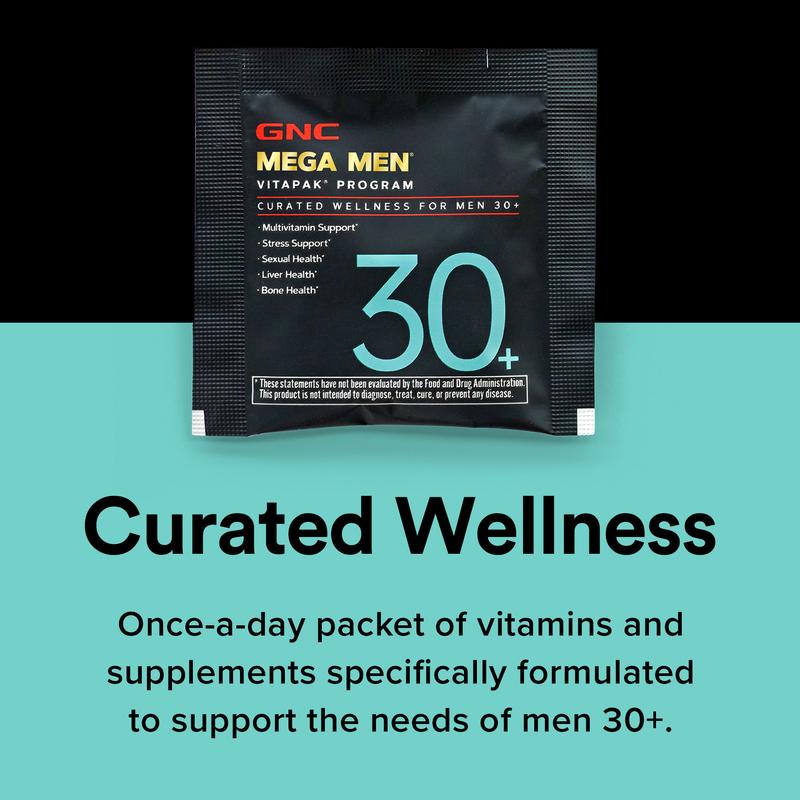 GNC Mega Men's 30+ Vitapak, 5-in-1, Multivitamin, Stress & Bone Support, 30 Count, Healthcare, Edible Dietary Supplement, Overall Wellness, Fitness, New Year New Me Stack