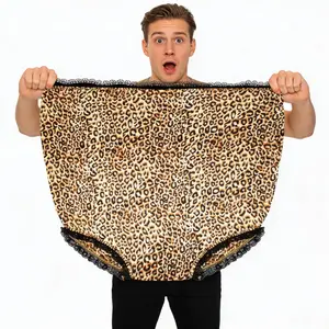 Funny Giant Adult Prank Gift Panties, Leopard Print Lace Trim, Unisex Joke Gift, Super Large Novelty Granny Underwear, Party Pranks