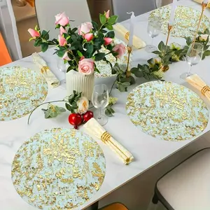 Disposable Placemat Set (50 Pieces), Round Foil Mesh Embossed Table Mats, Thin Net Table Pads for Home Decor, Wedding, Birthday Party