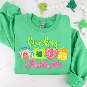 Lucky Charm St Patricks Sweatshirt, Colorful Brushstroke St Patricks Shirt, Rainbow Shamrock Shirt, Retro Lucky Clover, streetwear graphic tee