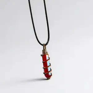 Wire Wrapped Red Carnelian Point Necklace