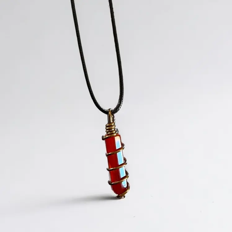 Wire Wrapped Red Carnelian Point Necklace