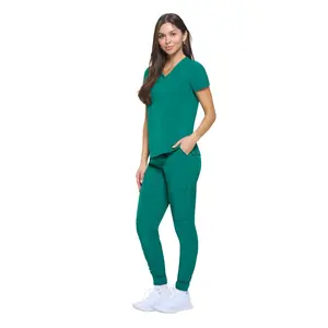 M&M SCRUBS Women’s Jogger Scrub Set Cool Stretch Nursing Uniform V-Neck Medical Scrub Top and Jogger Pants with 8 Pockets Breathable Moisture Wicking Nurse Workwear