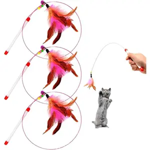 Wand  - 3 Pack Steel Wire  Interactive  Stick  - Beads Bells Kitten Wand Toys  Teaser