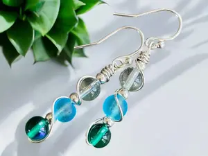 Wire wrapped Sea Glass Jewelry in Sterling Silver, Sea Glass Silver Earrings, Dangling Earrings ,Beach Weddings, Sea Glass  earrings