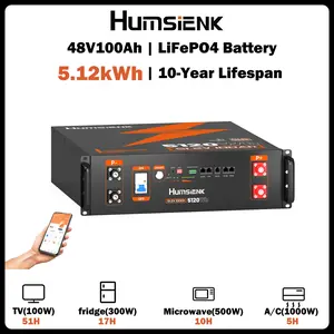 【Bundle】Humsienk 48V 100Ah 3U Server Rack LiFePO4 Battery with BYD Battery Cells 5.12KWh for Home Storage, Off-grid & UPS