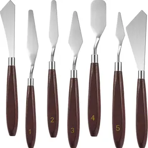 7 Pieces Painting Knife Set Spatula Palette Knife Stainless Steel Drawing Scraper Oil Painting Accessories with Wood Handle for Art Acrylic Draw Color Mixing Supplies(Redwood Color)