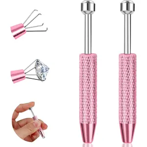 2 count  Ball Grabber Tool for Changing , Stianless Steel Flat  Earring Applicator Internally Threaded Push Pin  Grabber Tool, Anti Slip 4 Claw  Ball Grabber Tool