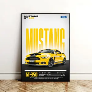 Ford Mustang GT 320 Poster High Quality Cardboard, Sharp Pattern Yellow Muscle Car with Bold GT Graphics & Performance Specs, Iconic American Sports Car Wall Art for Home Office Garage Decor, Perfect Gift for Car Enthusiasts & Ford Fans