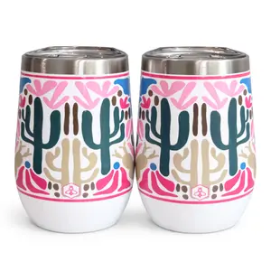 Insulated Wine Tumbler Set for Women | Biddlebee Desert Dreams 12oz 2-Pack | Leakproof Slider Lid Stemless Wine Cups