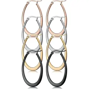 Classic 4 Pairs Colorful Stainless Steel Hoop Earrings with Large Hoop Earrings for Women Men Round Ear Hoops Teardrop Hoop Earrings