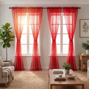 4-Panel 34"x84" Solid Light Voile Sheer Rod Pocket Curtains, Lightweight Durable Room Decor Curtain, Window Decorations Supplies for Bedroom, Living Room FT2536 Summer Gift #SummerVibes