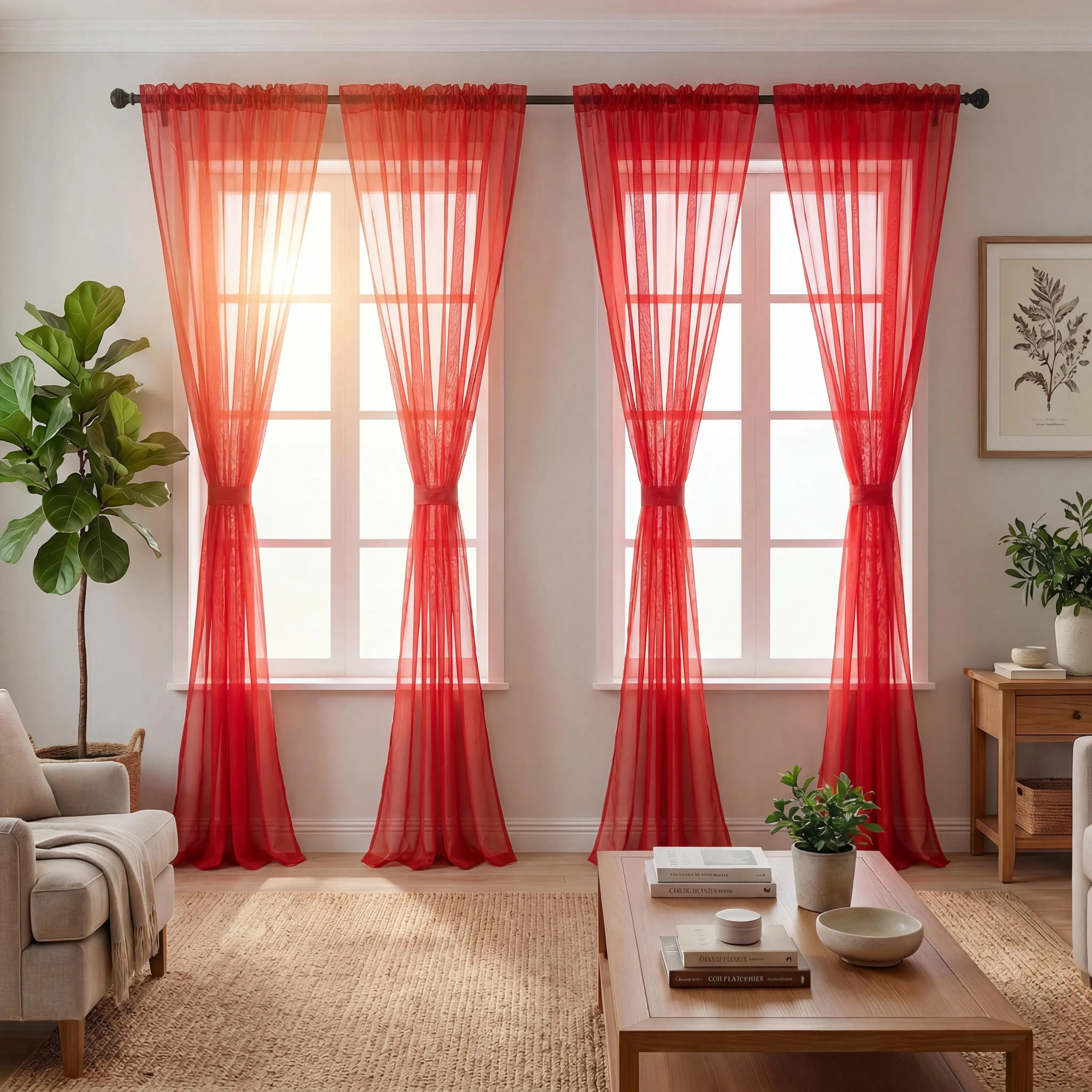 Classic 4-Panel Rod Pocket Light Voile Sheer Curtains, 34"x84" Solid Lightweight Durable Wrinkle-Resistant Room Decor Curtain, Window Decorations Supplies for Bedroom, Living Room FT2536