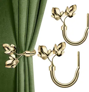 Leaf Curtain Holdbacks 2 count, Handmade Metal Curtain Tieback Side Holders Wall Mounted, Decorative Curtain Wall Hook Pull Backs for Drapes Window Home Decor