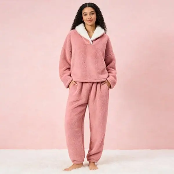 Sherpa Fleece Pajamas Set - Long-Sleeve Plus-Size Loose European Size Christmas Loungewear
