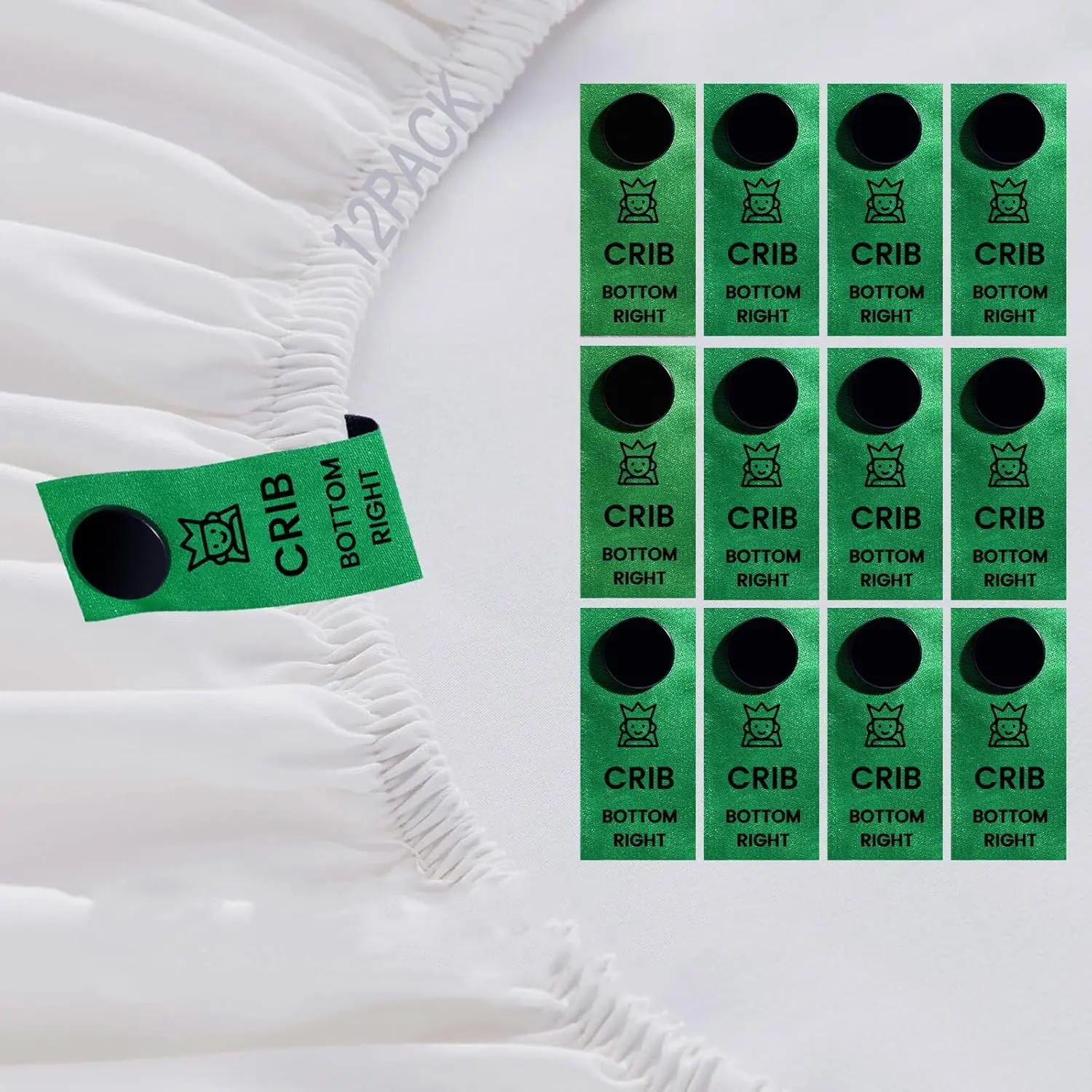 SheetSnaps Green  - 12-Pack  Sheet Labels for  Sheets - Color-Coded Washable Tags for  Bedding & Easy Sheet Sorting