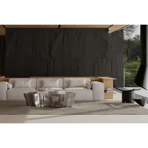 Black PU Faux Stone Wall Panels Realistic 3D Lightweight Waterproof Wall Cladding for Interior & Exterior Accent Walls | Easy DIY Decorative Stone Panels for Home & Commercial Decor