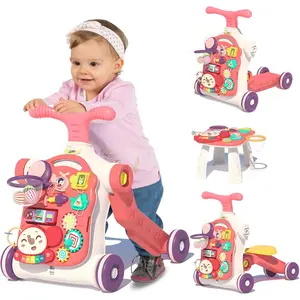 5 in 1 Walker for Baby Girl, Baby Push Walkers, Assemble as Scooter/Motorbike/Activity Center/Detachable Panel, Walking Toys for Infants 6-12 Months, Red