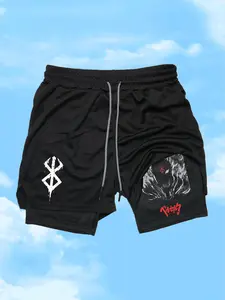 Men's Regular Fit Graphic Print 2 in 1 Athletic Wear Shorts, Casual Comfy Breathable Gym Shorts for Running Gym Workout Training, Menswear for Summer, Breathable Printed Shorts