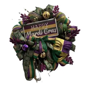 Mardi Gras Wreath, Mardi Gras, Colorful Door Mask Decor Decoration Room Ornaments