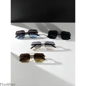 Men's 4-Pack Rimless Square Frame Sunglasses, Polycarbonate Casual Sports Eyewear, Outdoor-Ready Fashion Accessories