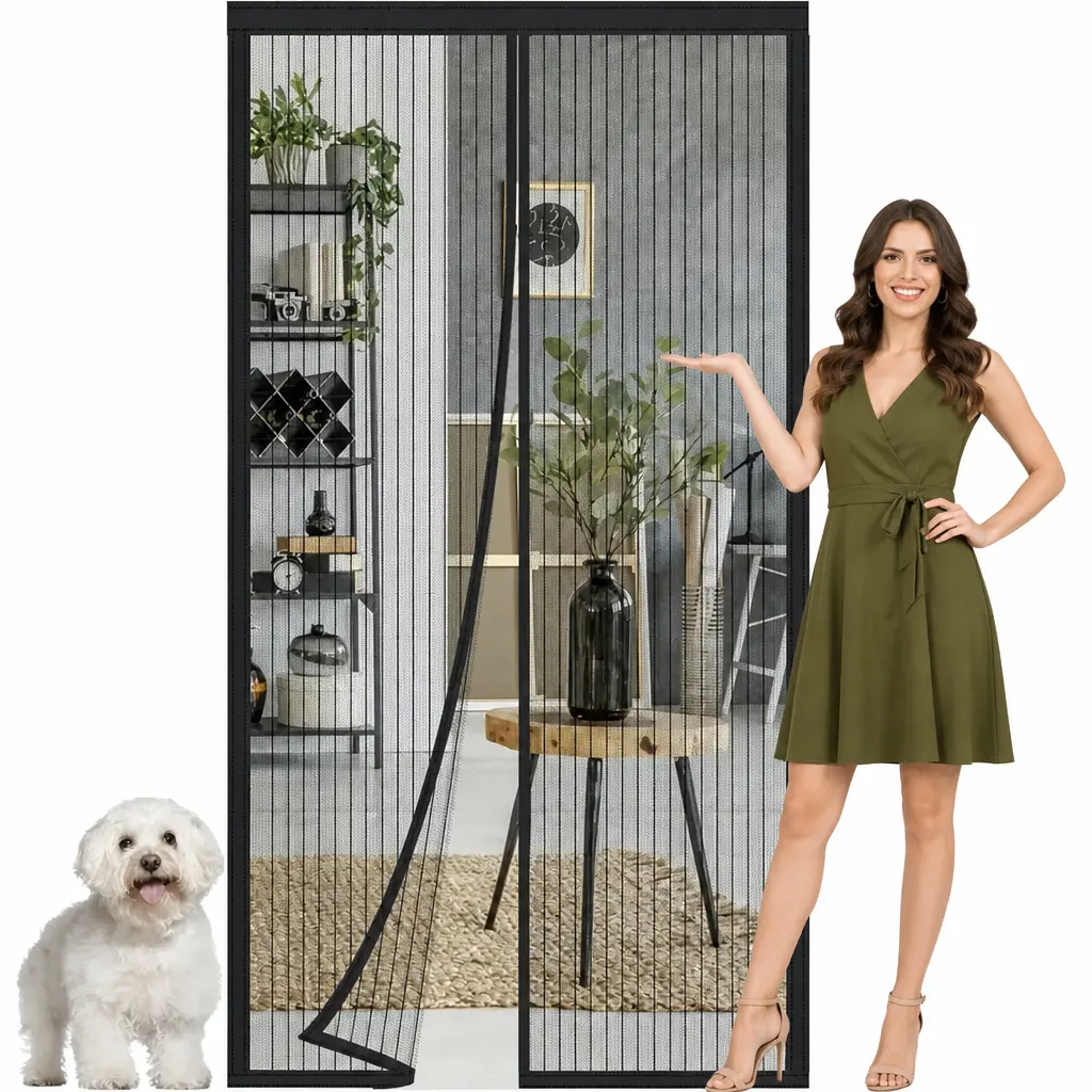 100x210cm Seamless Magnetic Mesh Screen Door, Magnetic Strip Locking Edge, Durable Residential Pest Control Barrier, Pet-Friendly Home Supply for Home, Yard Use