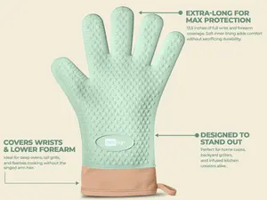 Cotton Lined BBQ Silicone Oven Gloves, Double-Sided Design, Kitchen Pot Holders - 450 Degrees Heat Resistance