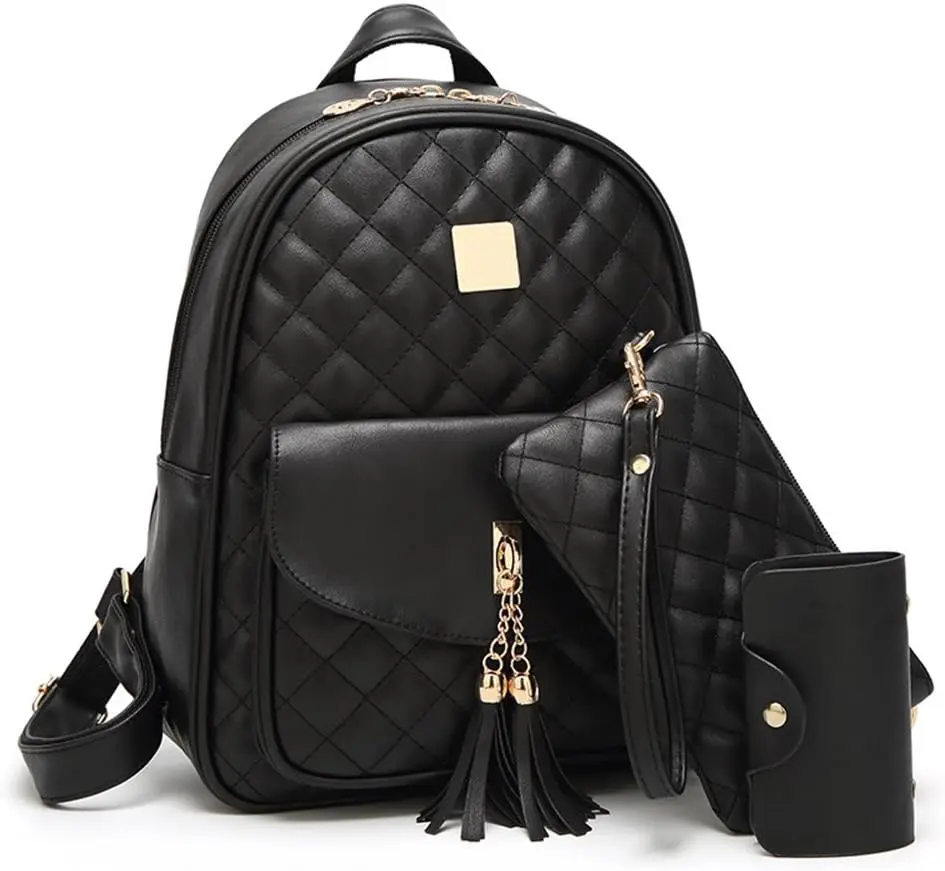 IHAYNER Women'S Simple Design Quilted Mini Backpack - 3Pcs Leather Backpack Purse for Women I IHAYNER