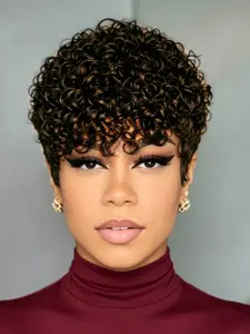 Short Curly Pixie Cut Wigs with Bangs Human Hair for Human Hair Pixie Wig Human Hair Short Layered Wigs For Women