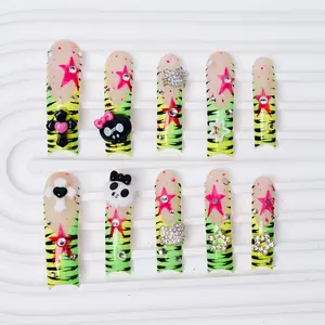 AVIARA  LONG  Square  10pcs Handmade Acrylic  Y2K Press On Nails Luxious Salon Quality Fake Nail detachable nails