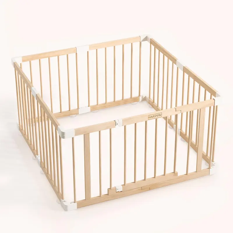 HARPPA Wooden Baby Gate Playpen | Adjustable Play Yard for Infants & Toddlers, Natural Finish Baby Fence, Non-Toxic Pinewood, Foldable DIY Shapes,Baby Items