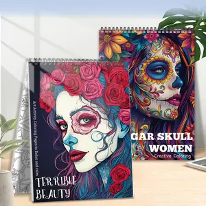 Sugar Skull & Scary Woman Theme Coloring Book, 2 Counts/set Spiral Design Creative Coloring Book, Suitable for Holiday Gifts and Relieve Stress