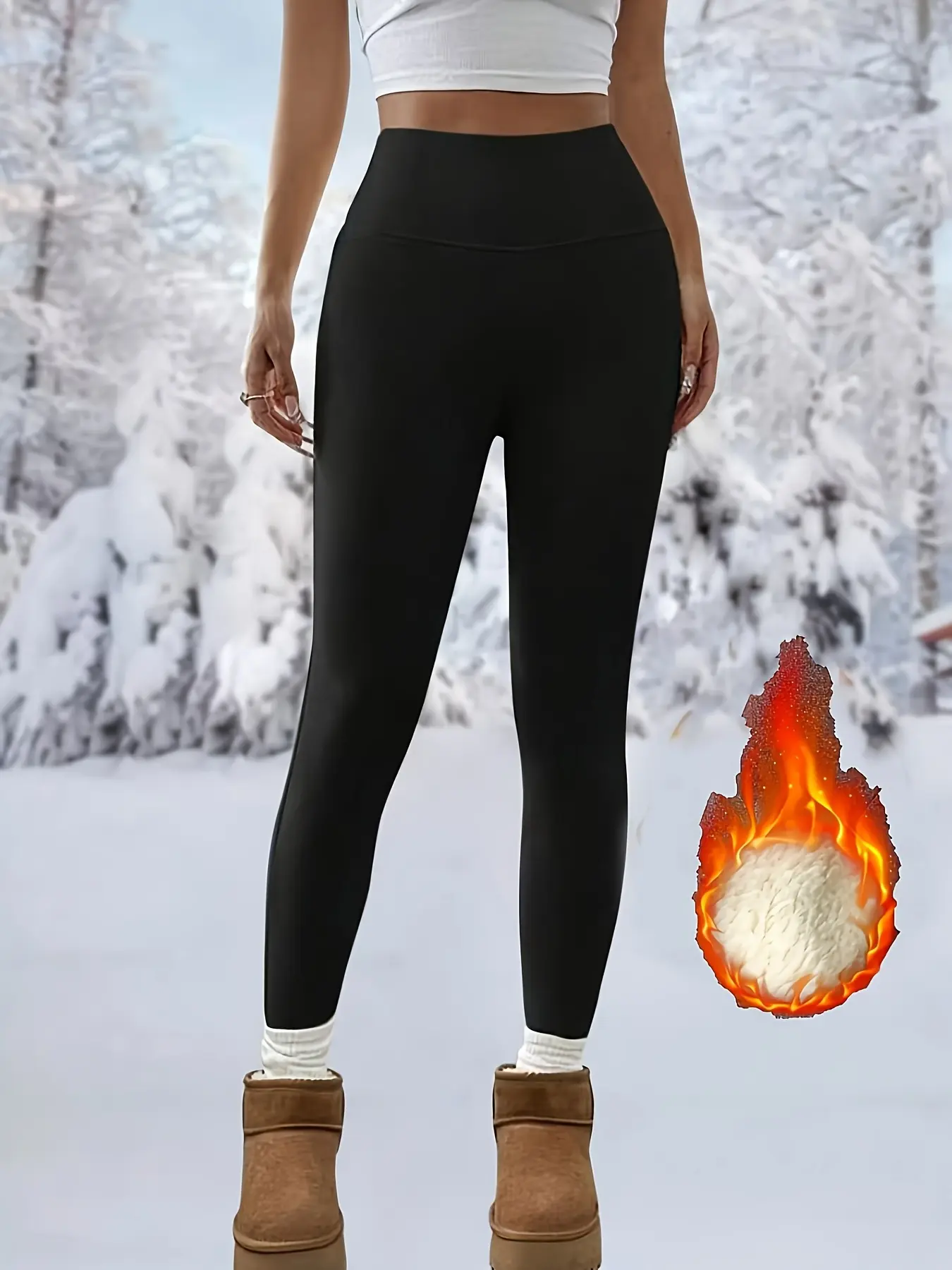 Women's Soild Color High Waist Leggings, Fitness Leggings Soft Yoga Pants, Winter Warm Thick Tight, Women's Clothing Women Leggings Waisted Workout fleece-lined high-waisted