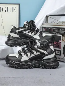 Men's Fashion Sneakers, PU Eva Comfortable Breathable Casual Shoes, Low Top Round Toe Lace-Up Design, Perfect for Daily Wear & Outdoor Activities